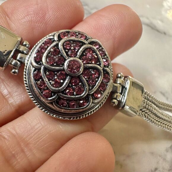 Silver tone pink rhinestone bracelet - Picture 2 of 7